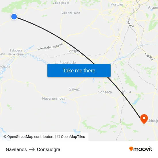 Gavilanes to Consuegra map