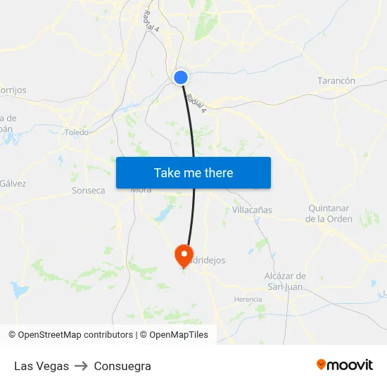 Las Vegas to Consuegra map