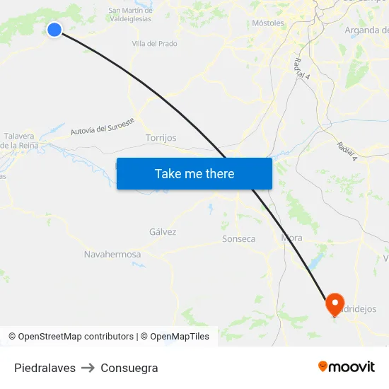 Piedralaves to Consuegra map