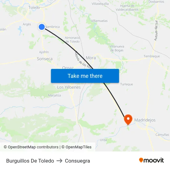 Burguillos De Toledo to Consuegra map