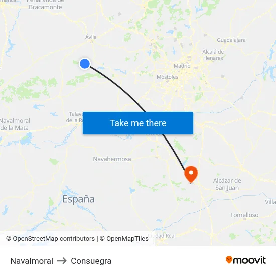 Navalmoral to Consuegra map