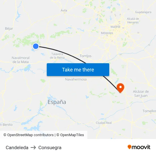 Candeleda to Consuegra map