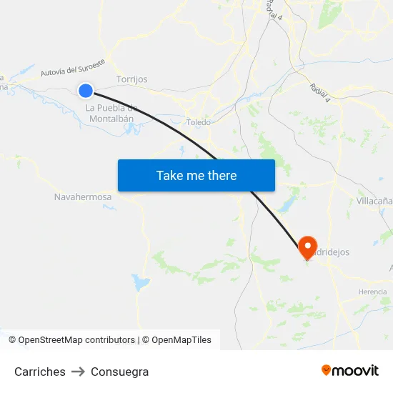 Carriches to Consuegra map