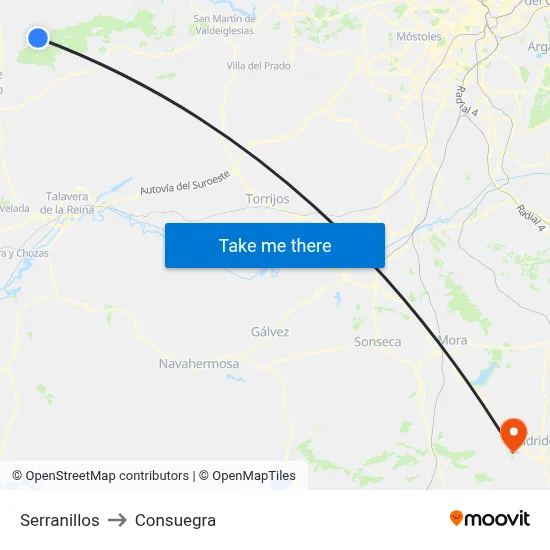 Serranillos to Consuegra map