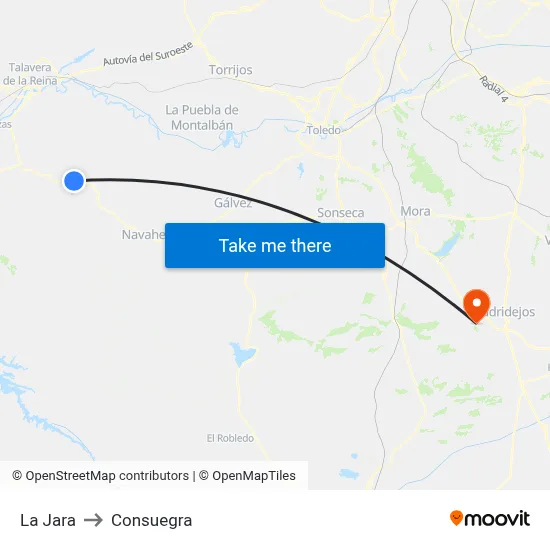 La Jara to Consuegra map