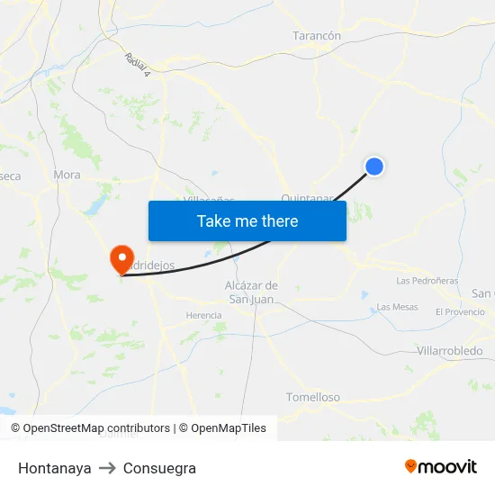Hontanaya to Consuegra map