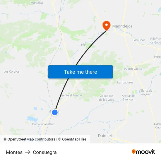 Montes to Consuegra map