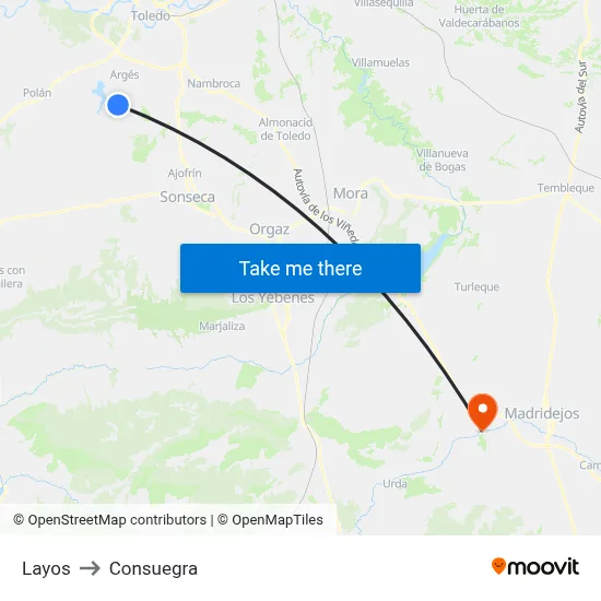 Layos to Consuegra map
