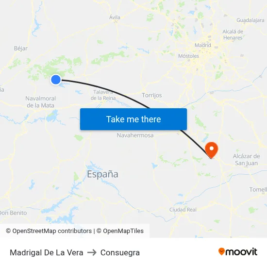 Madrigal De La Vera to Consuegra map