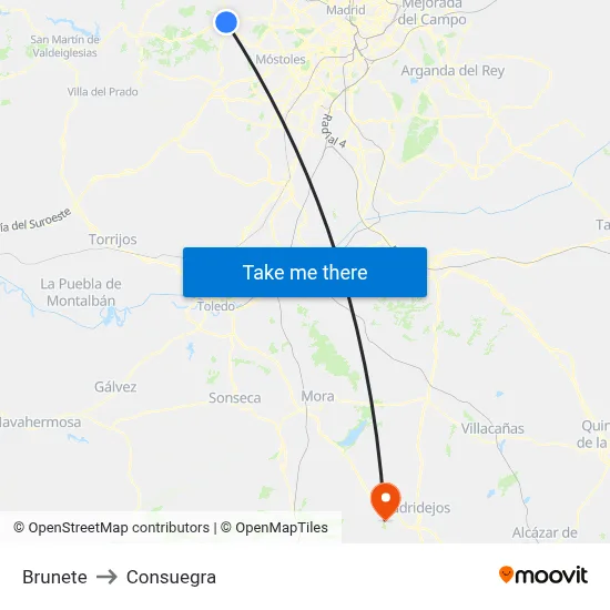 Brunete to Consuegra map