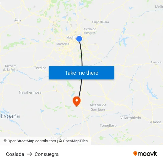 Coslada to Consuegra map