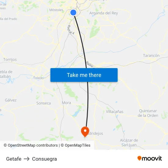 Getafe to Consuegra map