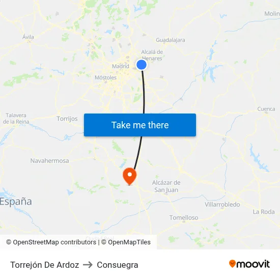 Torrejón De Ardoz to Consuegra map