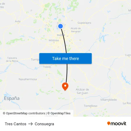 Tres Cantos to Consuegra map