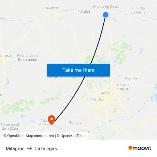 Milagros to Cazalegas map