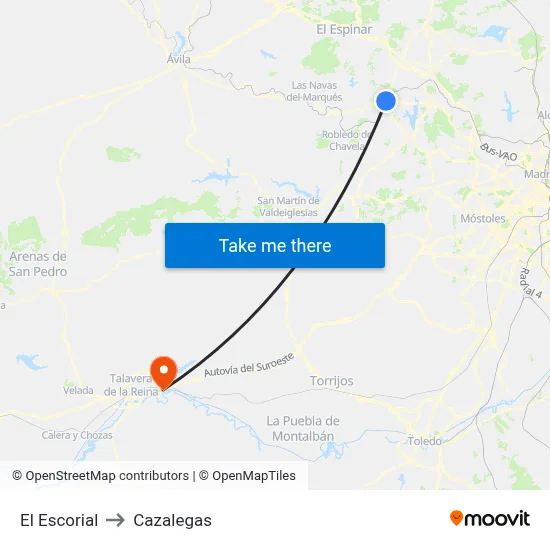 El Escorial to Cazalegas map