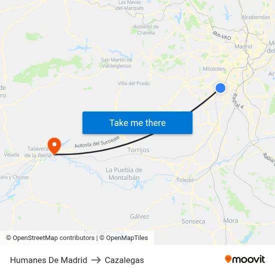 Humanes De Madrid to Cazalegas map