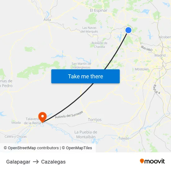 Galapagar to Cazalegas map