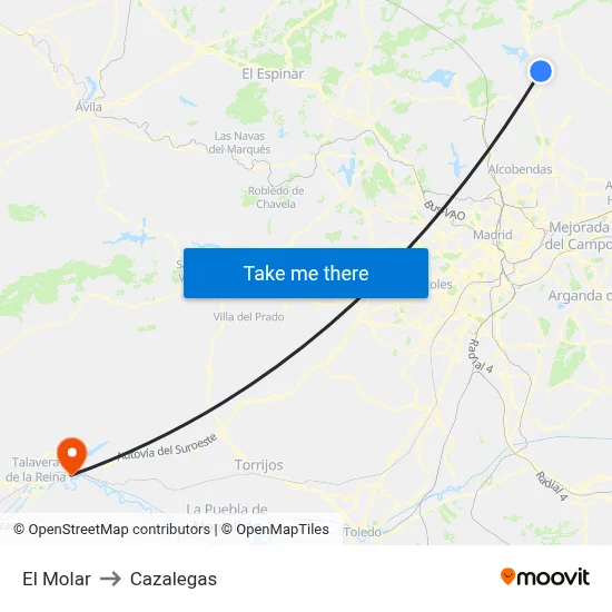 El Molar to Cazalegas map