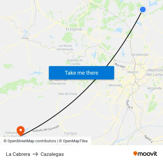 La Cabrera to Cazalegas map