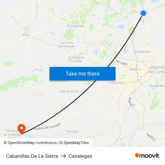 Cabanillas De La Sierra to Cazalegas map