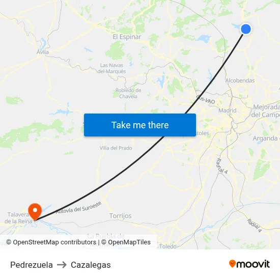 Pedrezuela to Cazalegas map