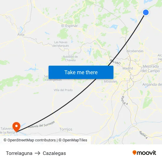 Torrelaguna to Cazalegas map