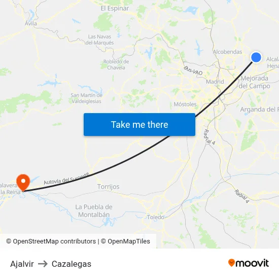 Ajalvir to Cazalegas map
