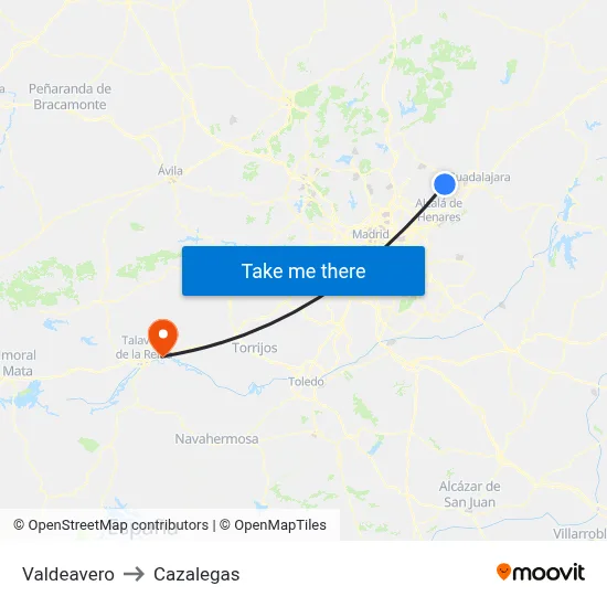 Valdeavero to Cazalegas map