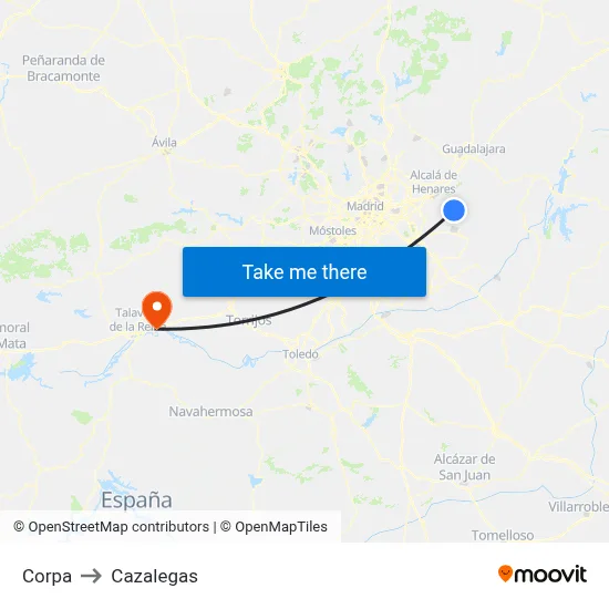 Corpa to Cazalegas map