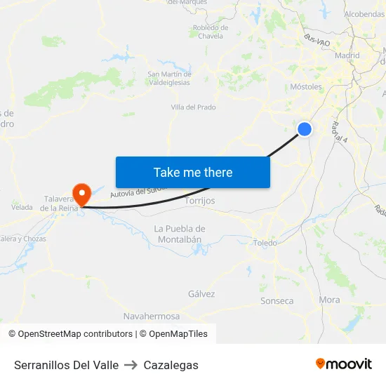 Serranillos Del Valle to Cazalegas map