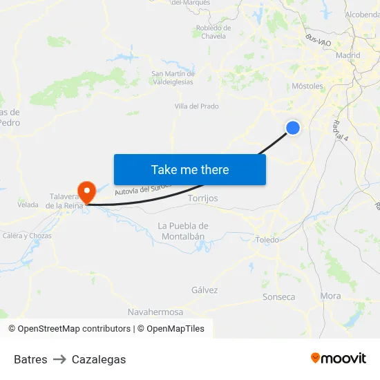 Batres to Cazalegas map