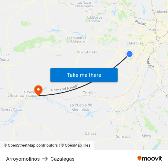 Arroyomolinos to Cazalegas map