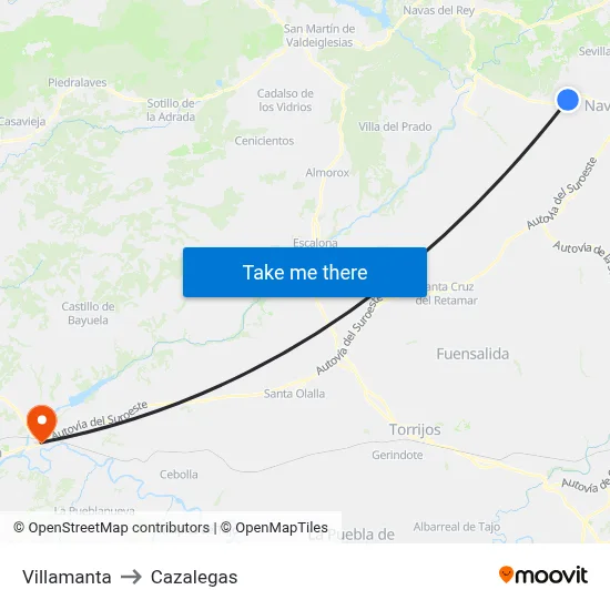 Villamanta to Cazalegas map