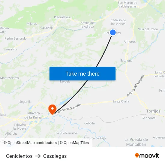 Cenicientos to Cazalegas map