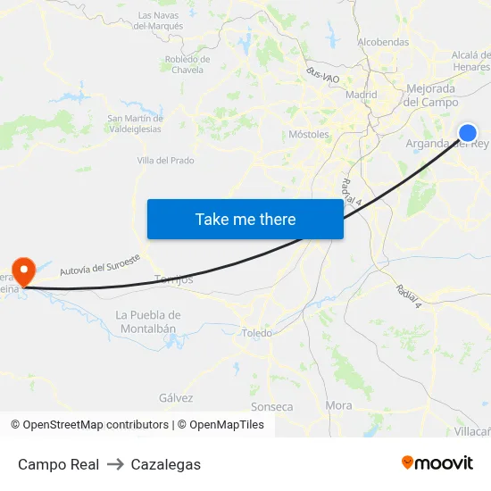Campo Real to Cazalegas map