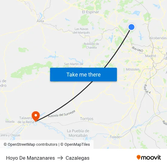 Hoyo De Manzanares to Cazalegas map