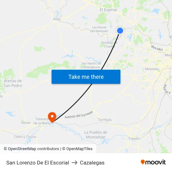 San Lorenzo De El Escorial to Cazalegas map