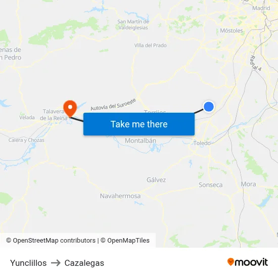 Yunclillos to Cazalegas map