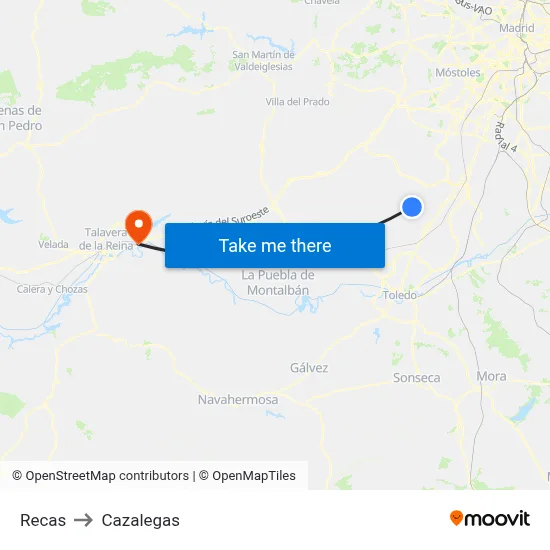 Recas to Cazalegas map