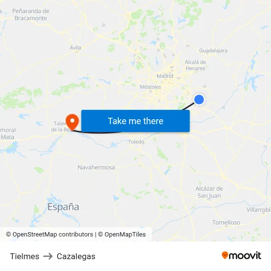 Tielmes to Cazalegas map