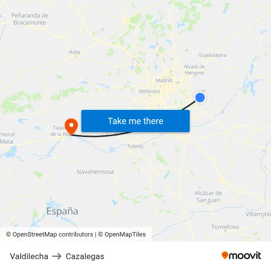 Valdilecha to Cazalegas map