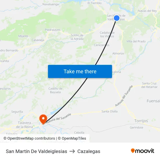 San Martín De Valdeiglesias to Cazalegas map