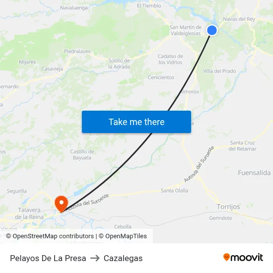Pelayos De La Presa to Cazalegas map