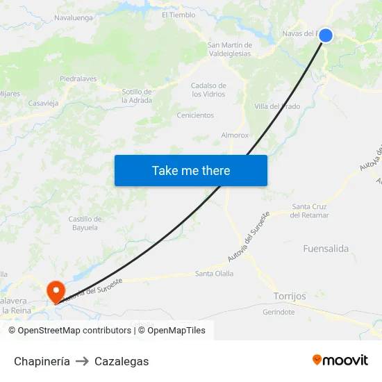 Chapinería to Cazalegas map