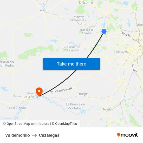 Valdemorillo to Cazalegas map