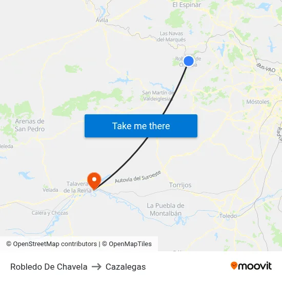 Robledo De Chavela to Cazalegas map