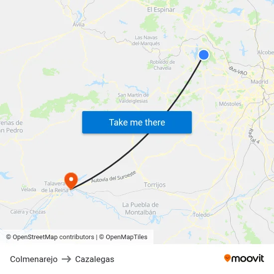 Colmenarejo to Cazalegas map