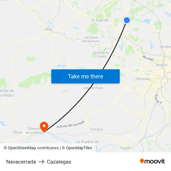 Navacerrada to Cazalegas map