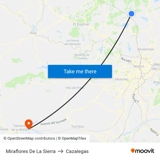 Miraflores De La Sierra to Cazalegas map